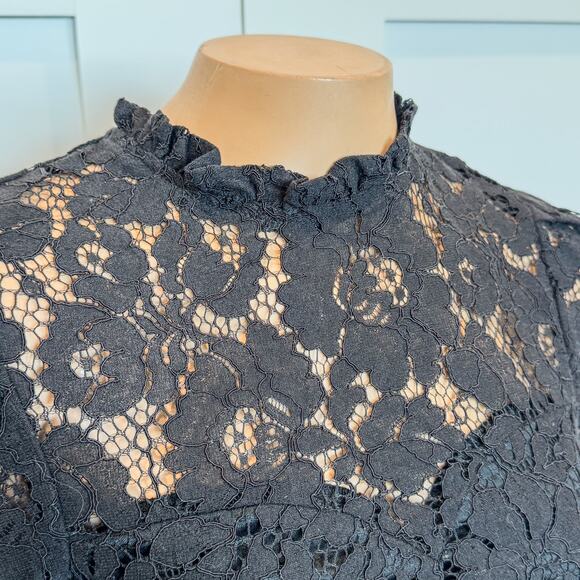 NWT- Skylar High Neck Black Lace Knit Gothic Blouse, Side Zipper, Women’s Small - Picture 3 of 10